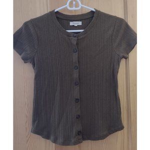 Madewell Asparagus Pointelle Button-Front Slim Tee, XS